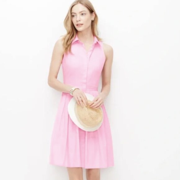 Ann Taylor Button-Down Fit & Flare Black Shirtdress Collar Pleated Sleeveless 2 - Picture 2 of 10